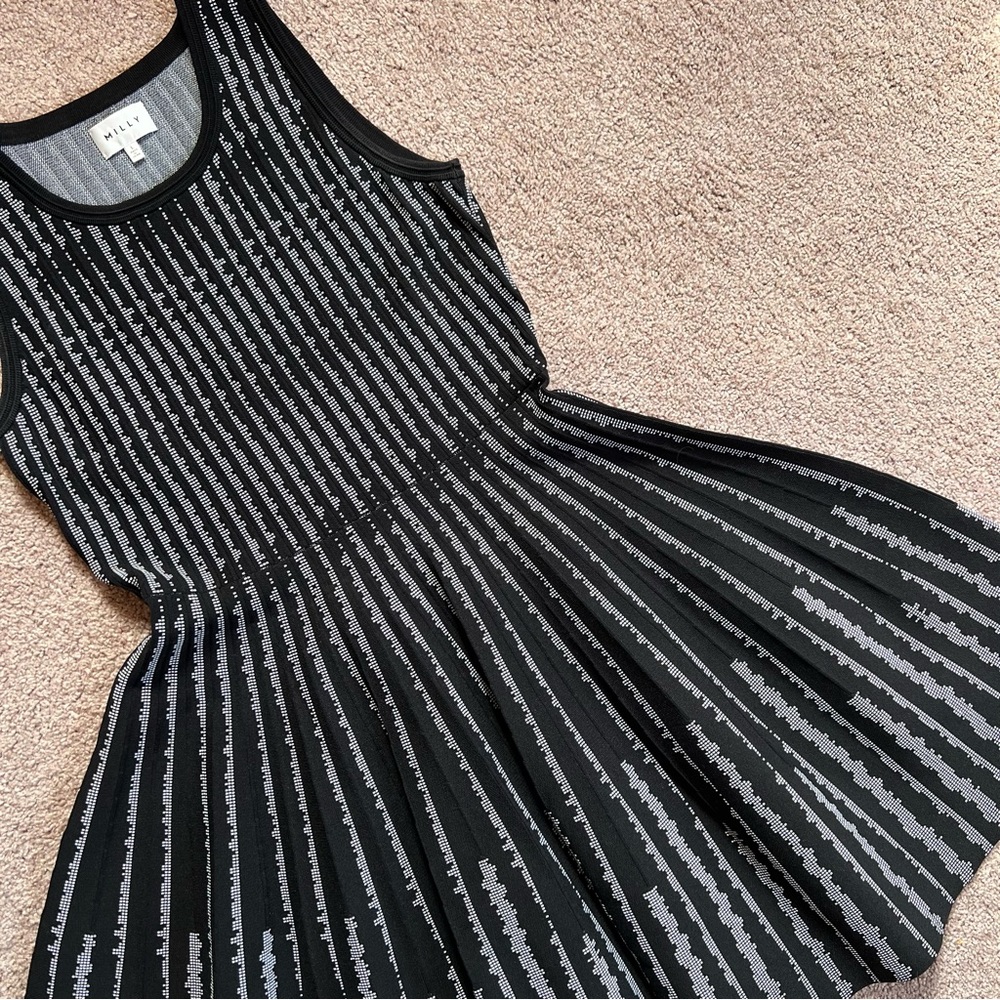 Milly fit flare stretch black white sleeveless dress a line size L 8-10 - Picture 8 of 8